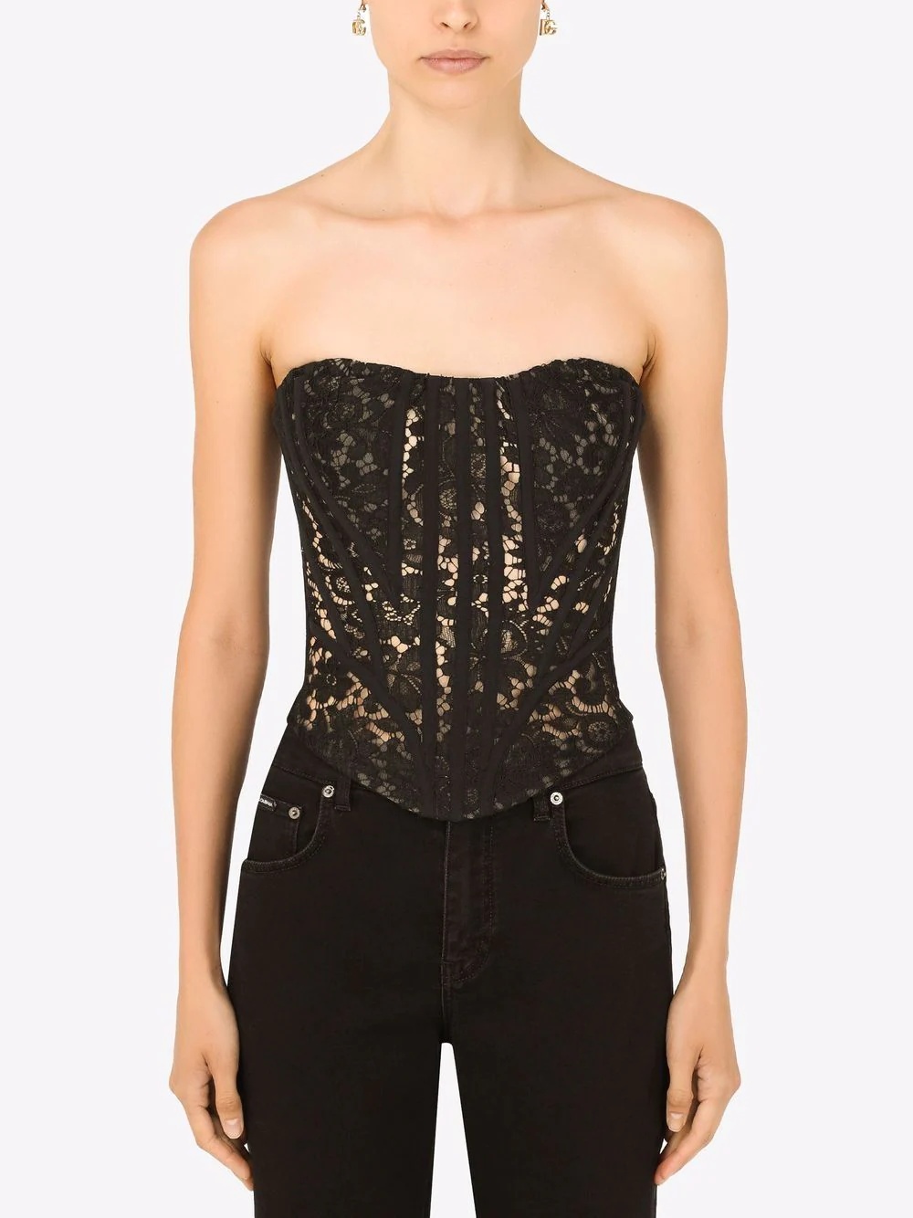 lace panelled corset-top - 3