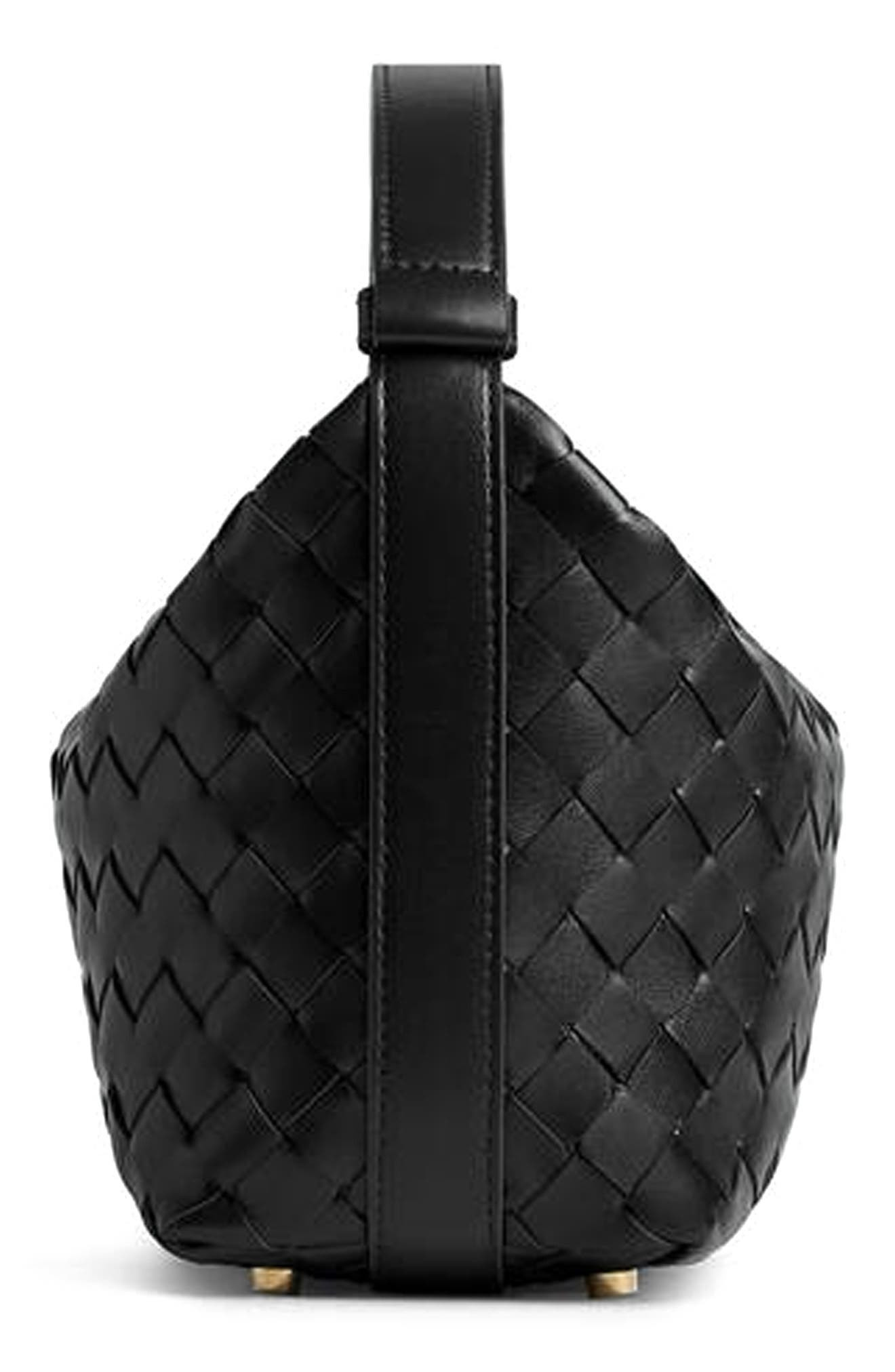 Bottega Veneta Mini Wallace Intrecciato Leather Shoulder Bag in Black/Gold at Nordstrom - 5