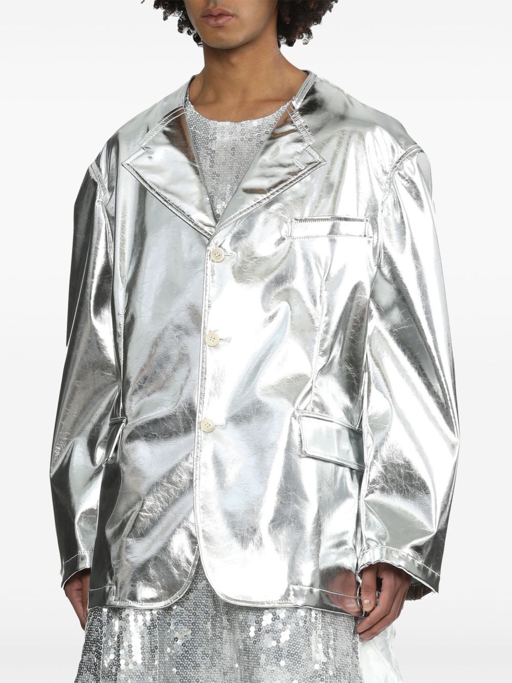 single-breasted metallic blazer - 3