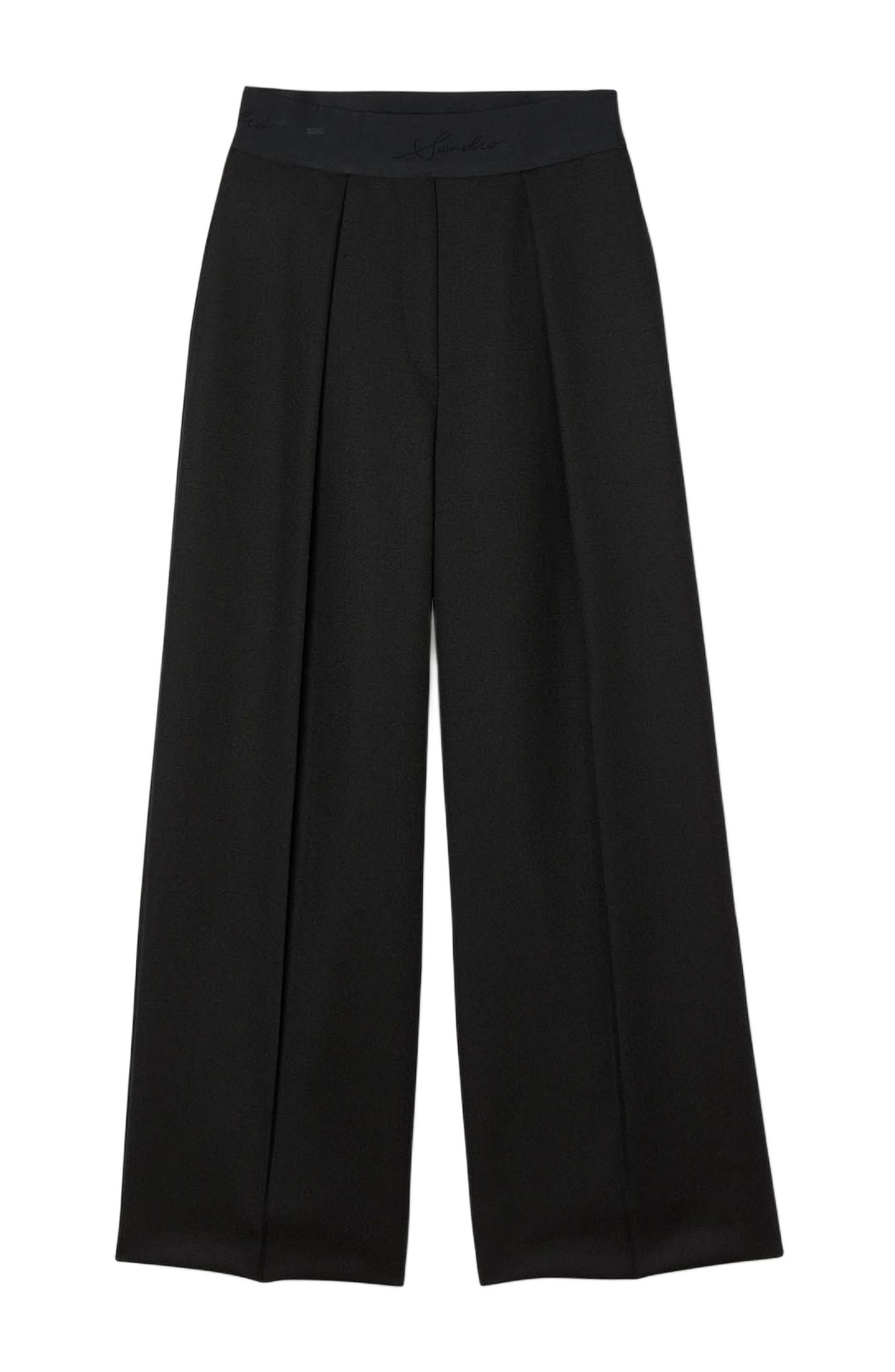 SANDRO Wide-leg elastic waist trousers in Black at Nordstrom - 5