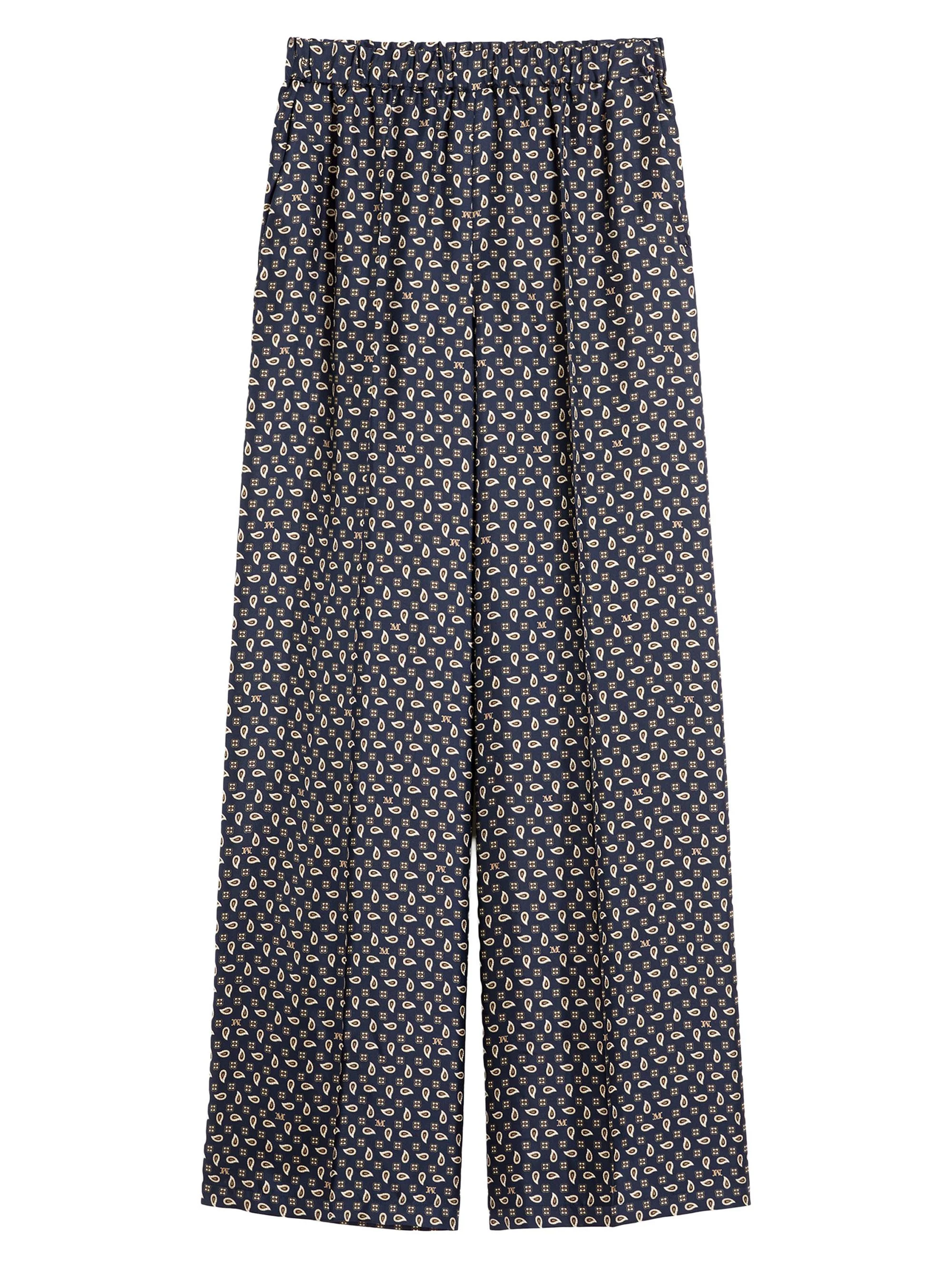 Women's Printed Silk Trousers - Ultramarine - 1