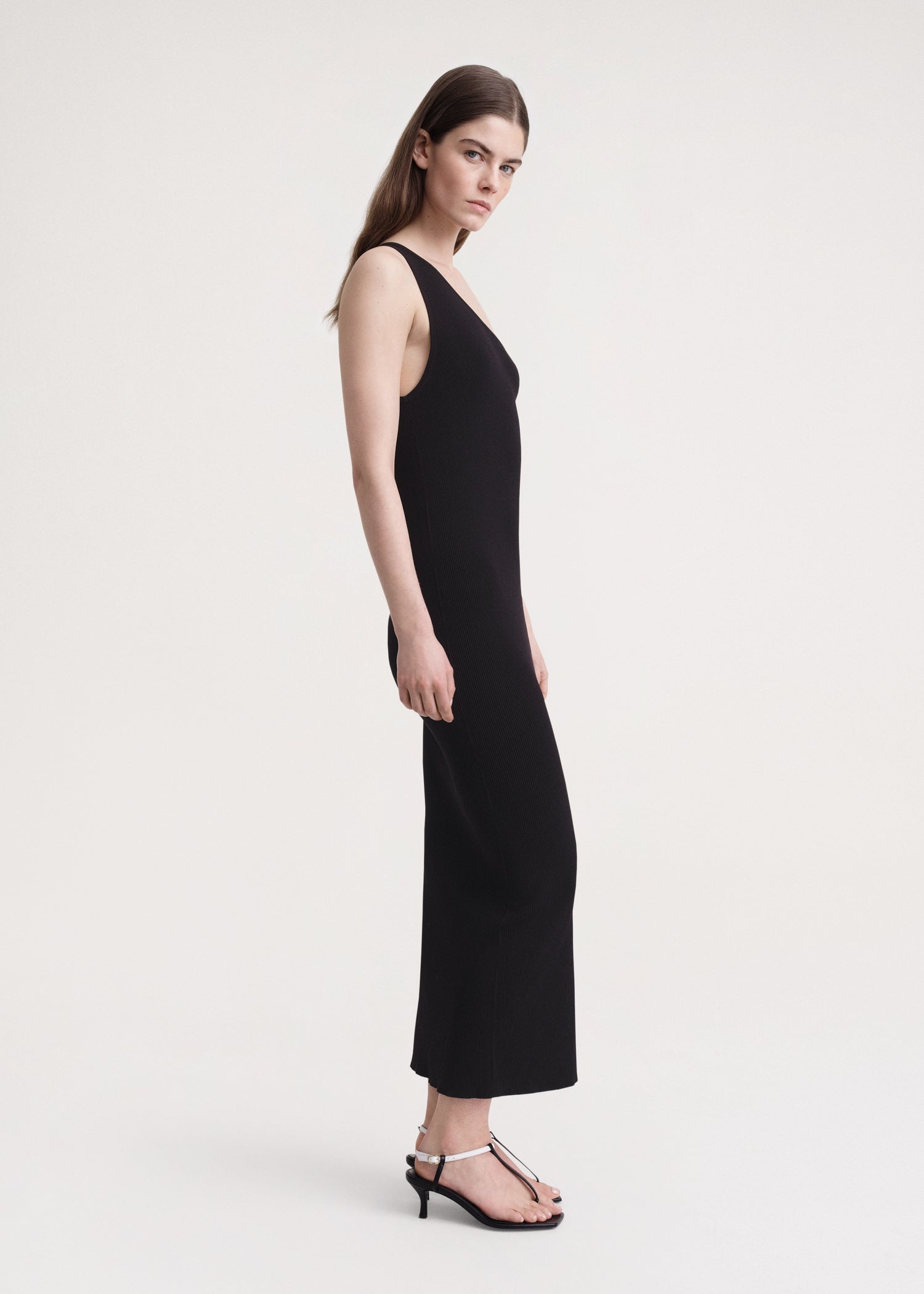 One-shoulder ribbed dress black - 3