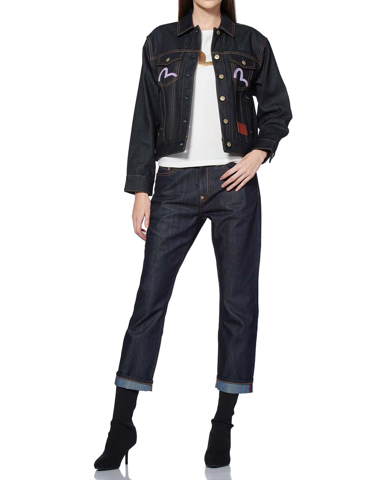 KAMON BROCADE AND TIGER EMBROIDERED DENIM JACKET - 7