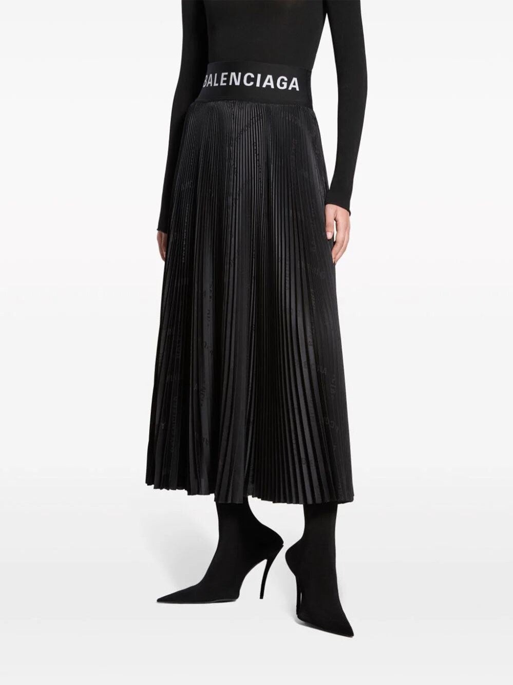 Balenciaga Women Pleated Logo-Jacquard Midi Skirt - 4