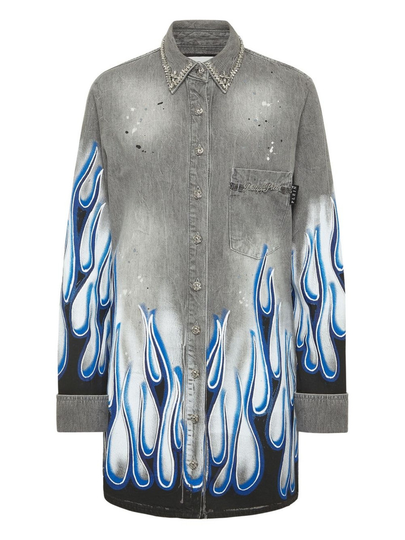graphic-print denim shirt 1