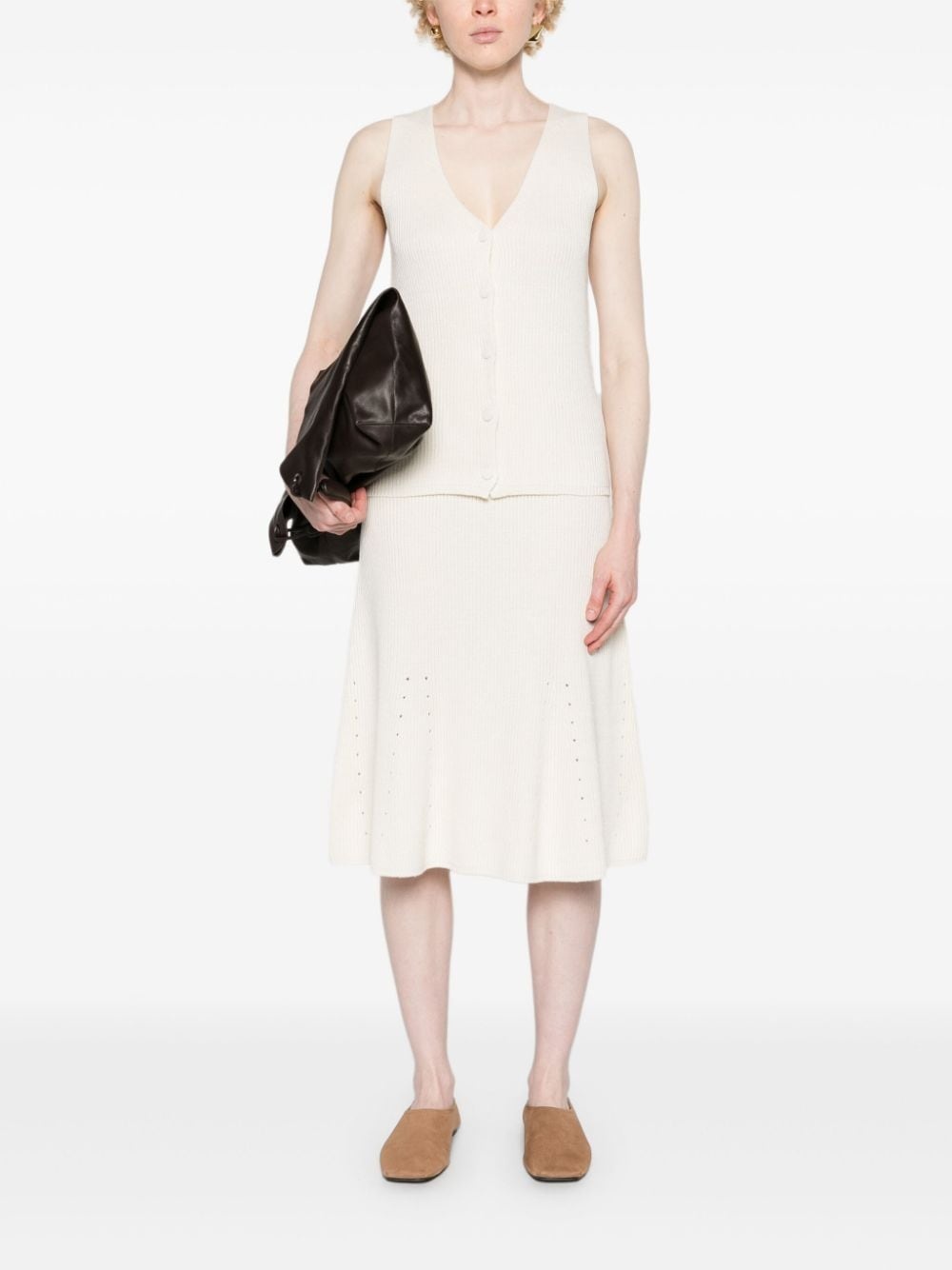 ribbed linen-blend skirt - 2