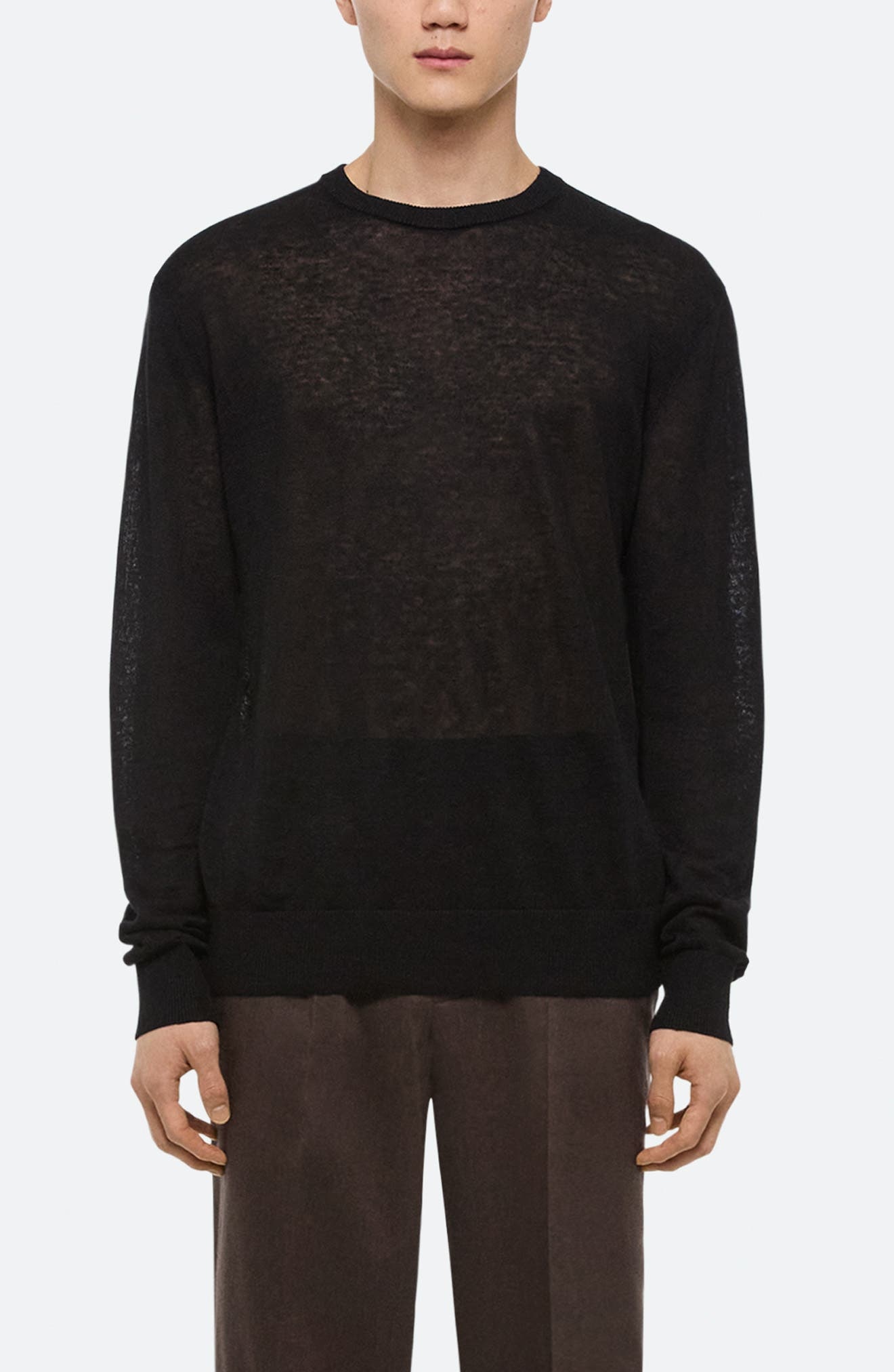 Helmut Lang Sheer Logo Linen Long Sleeve T-Shirt in Black at Nordstrom - 1