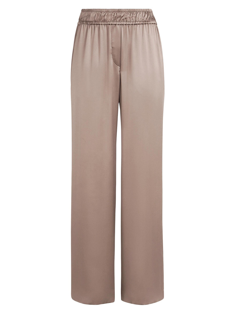 Women's Stretch Silk Satin Track Trousers - Cocoa 1