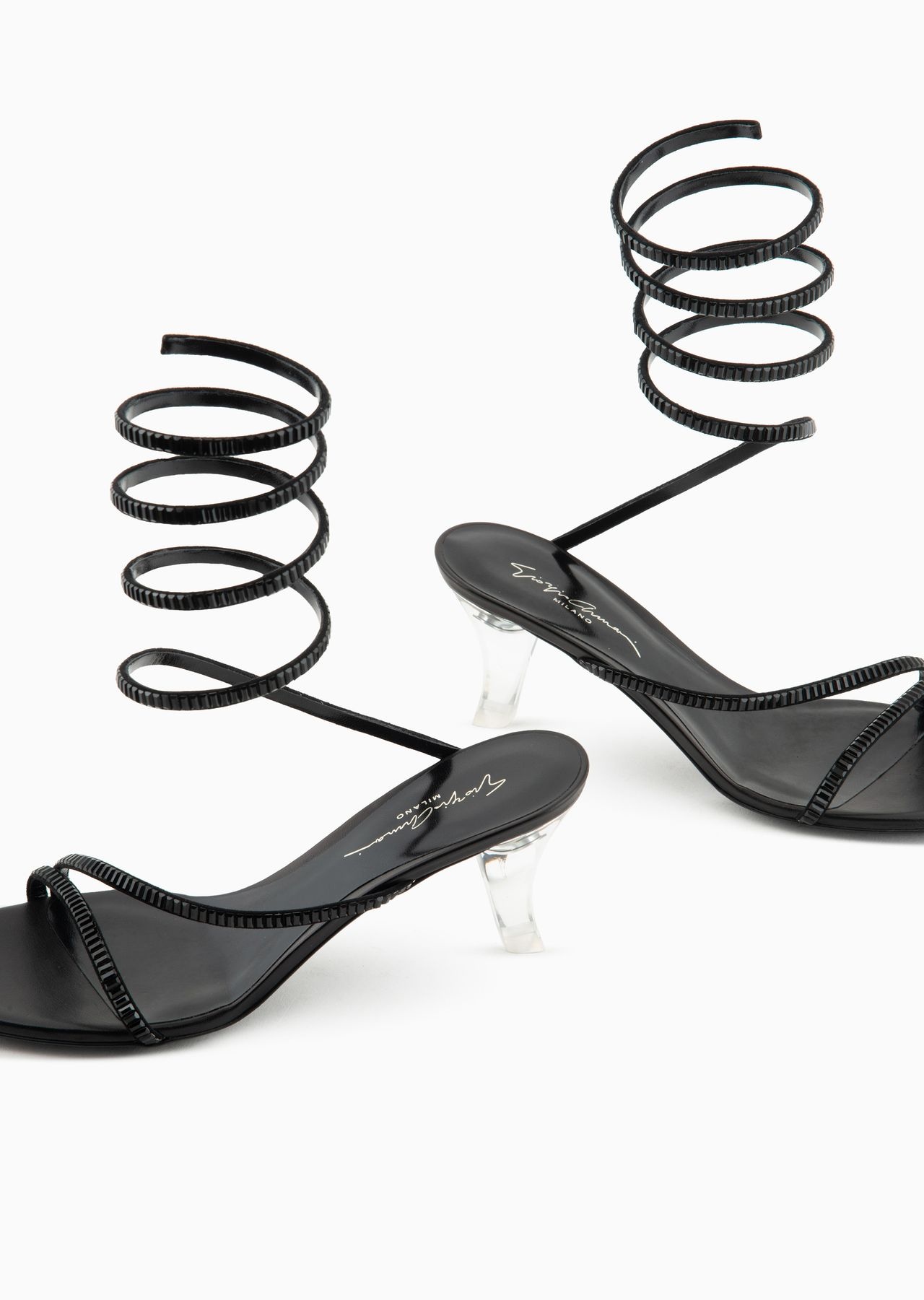 Satin and rhinestone heeled sandals - 4