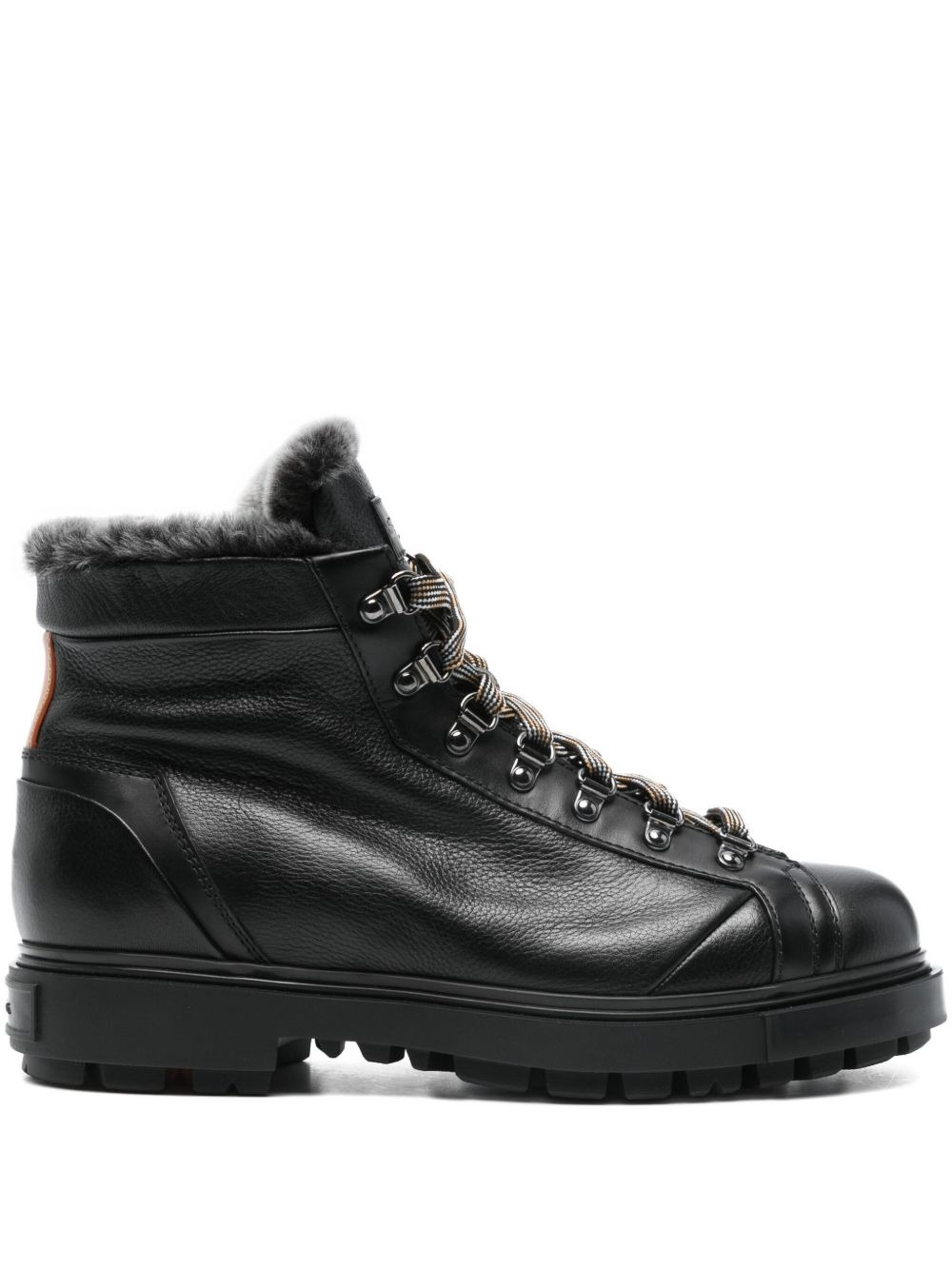 fur-trim lace-up boots - 1