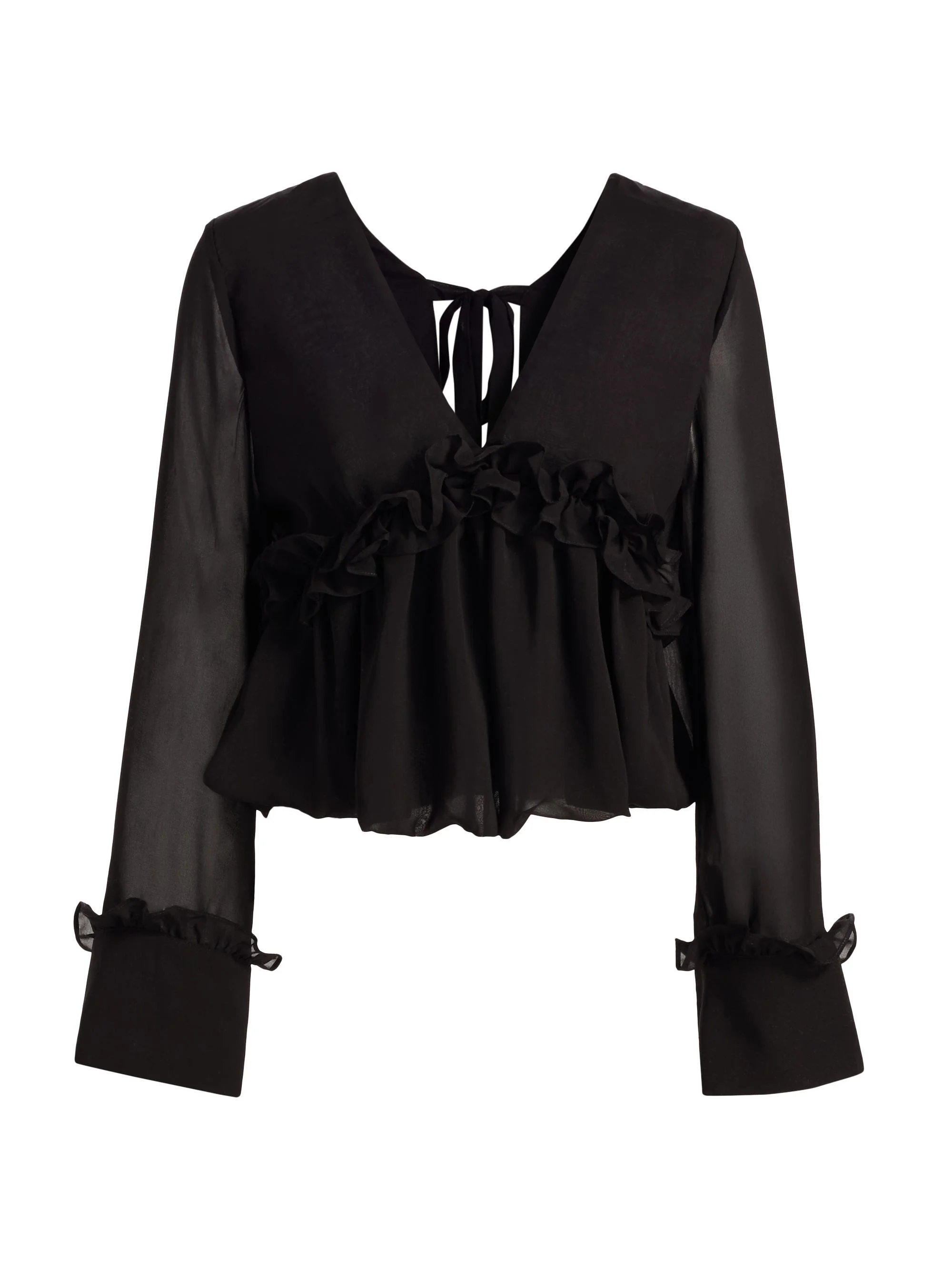 Women's Cynthi Ruffled-Trim Semi-Sheer Blouse - Black - 1