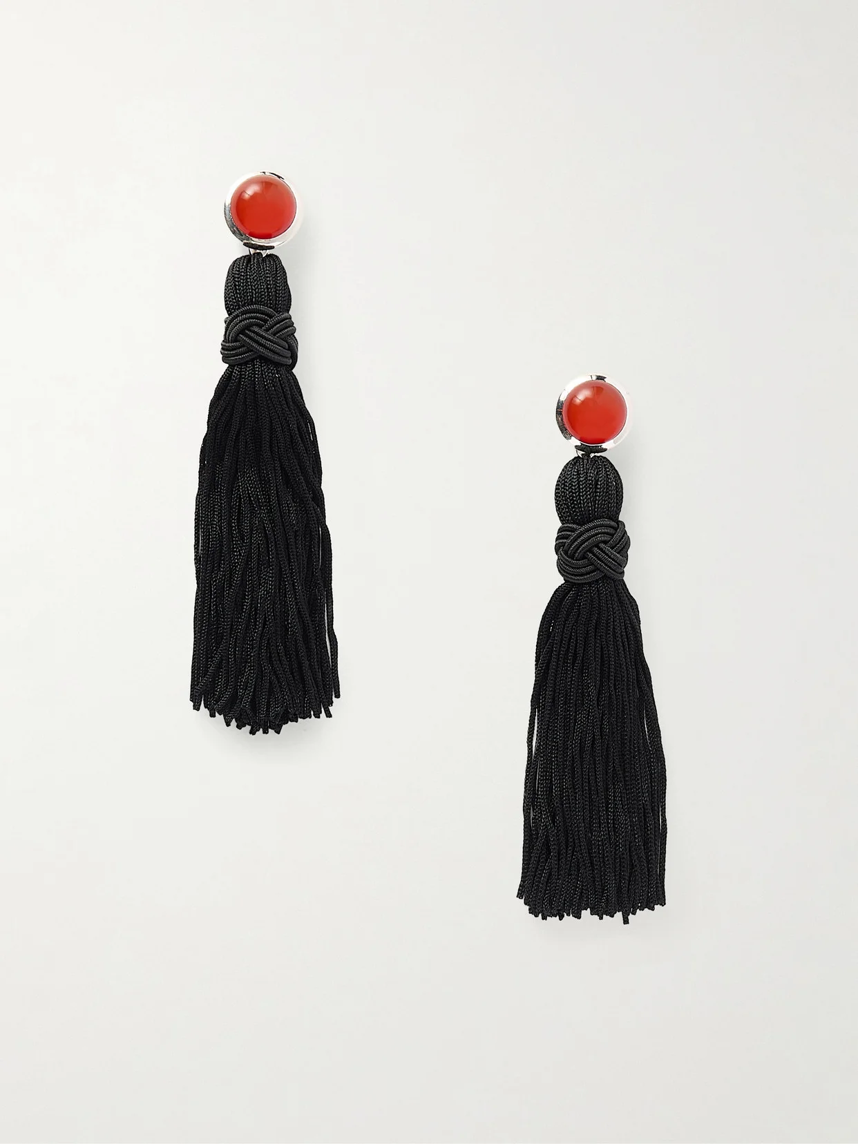 Cleo Tasseled Silver And Cornelian Earrings - 1