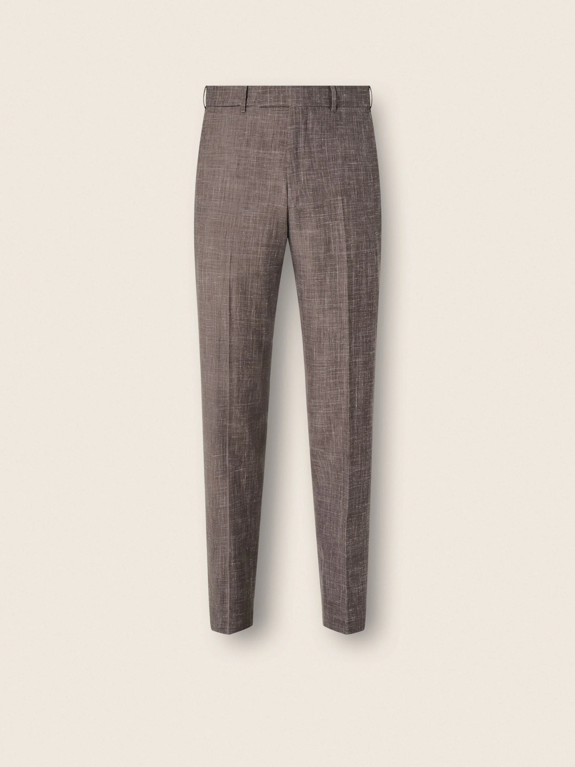 BROWN CROSSOVER WOOL SILK AND LINEN PANTS - 1