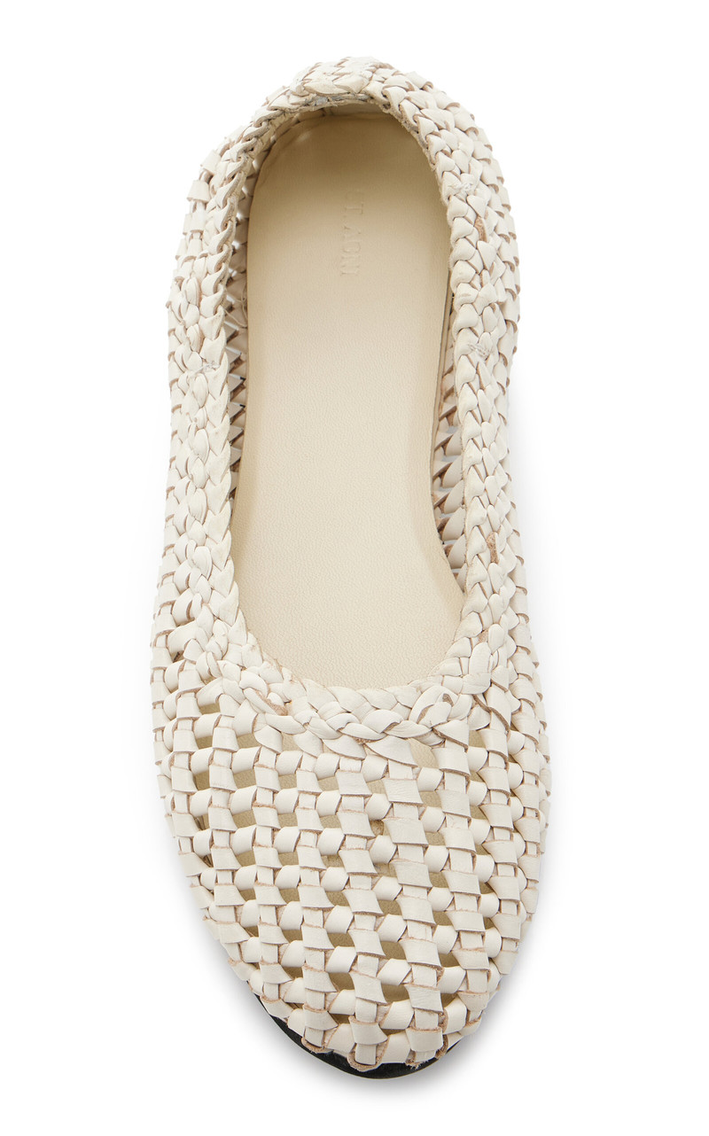 ST. AGNI Macrame Leather Mesh Ballet Flats white outlook
