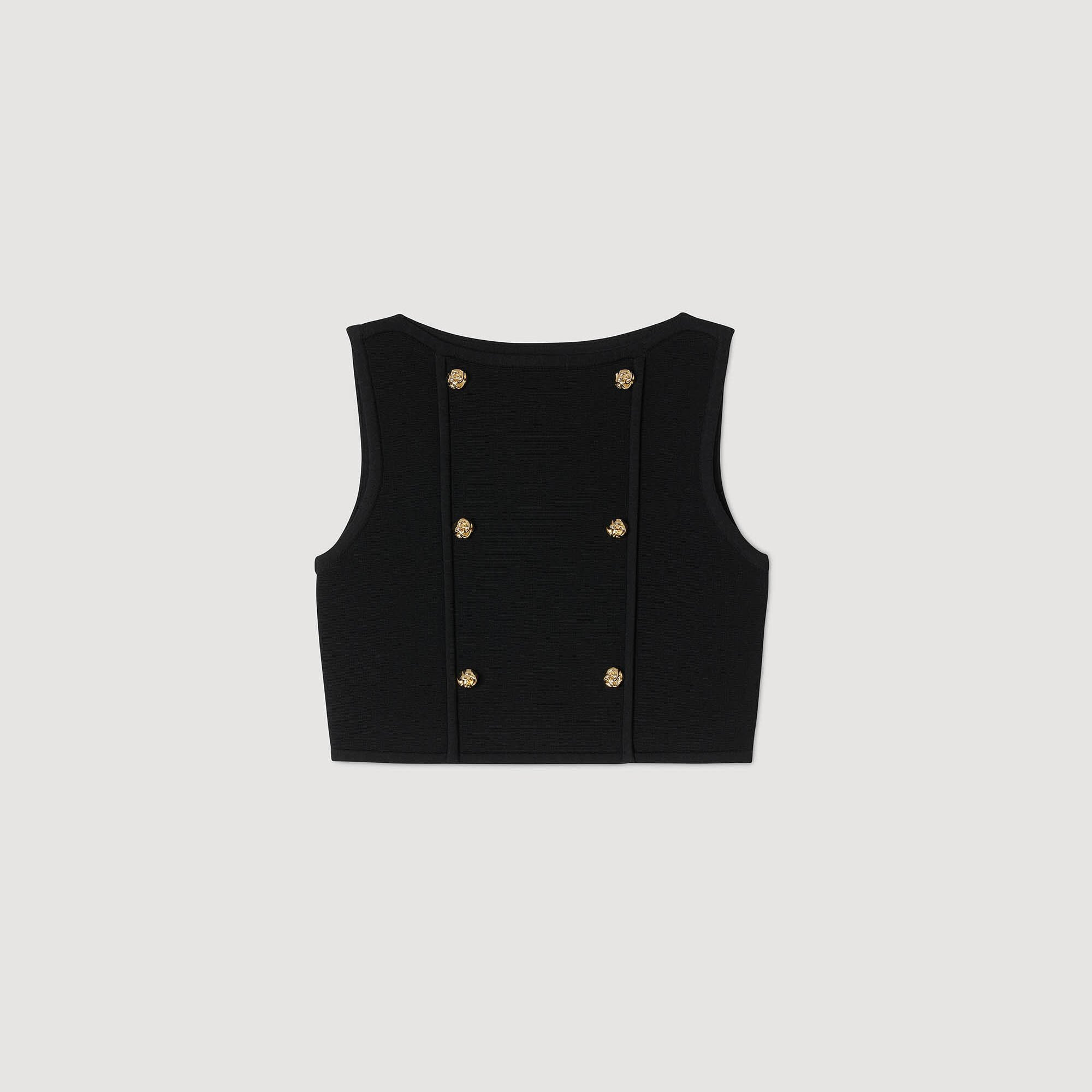 BUTTON DETAIL CROPPED KNIT TOP - 6
