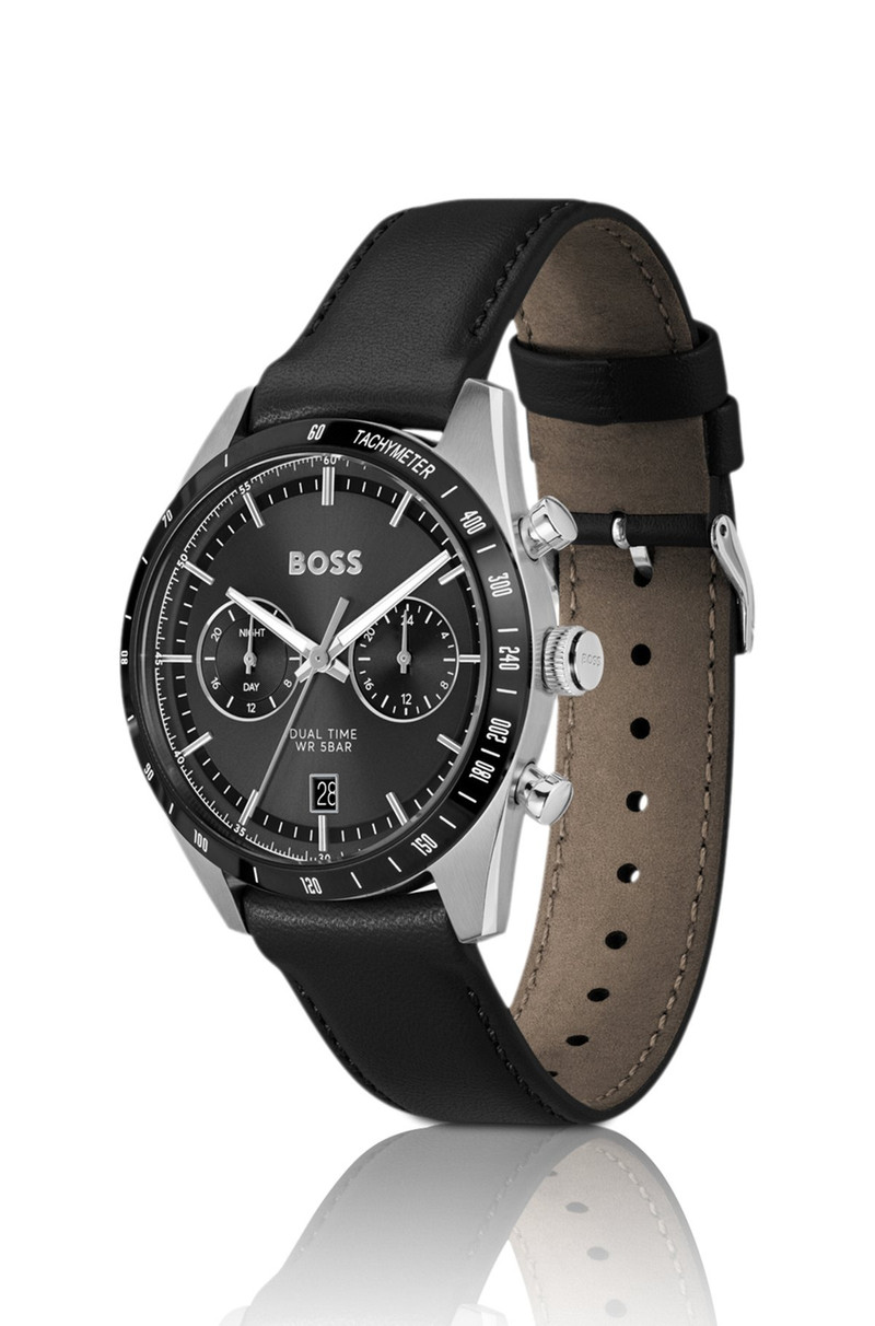 BOSS LEATHER-STRAP WATCH WITH BLACK DIAL outlook