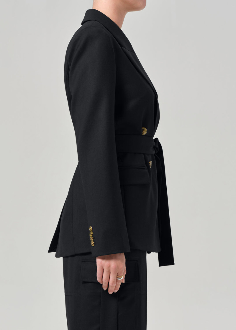 Belted Peak Label Blazer In Black 4