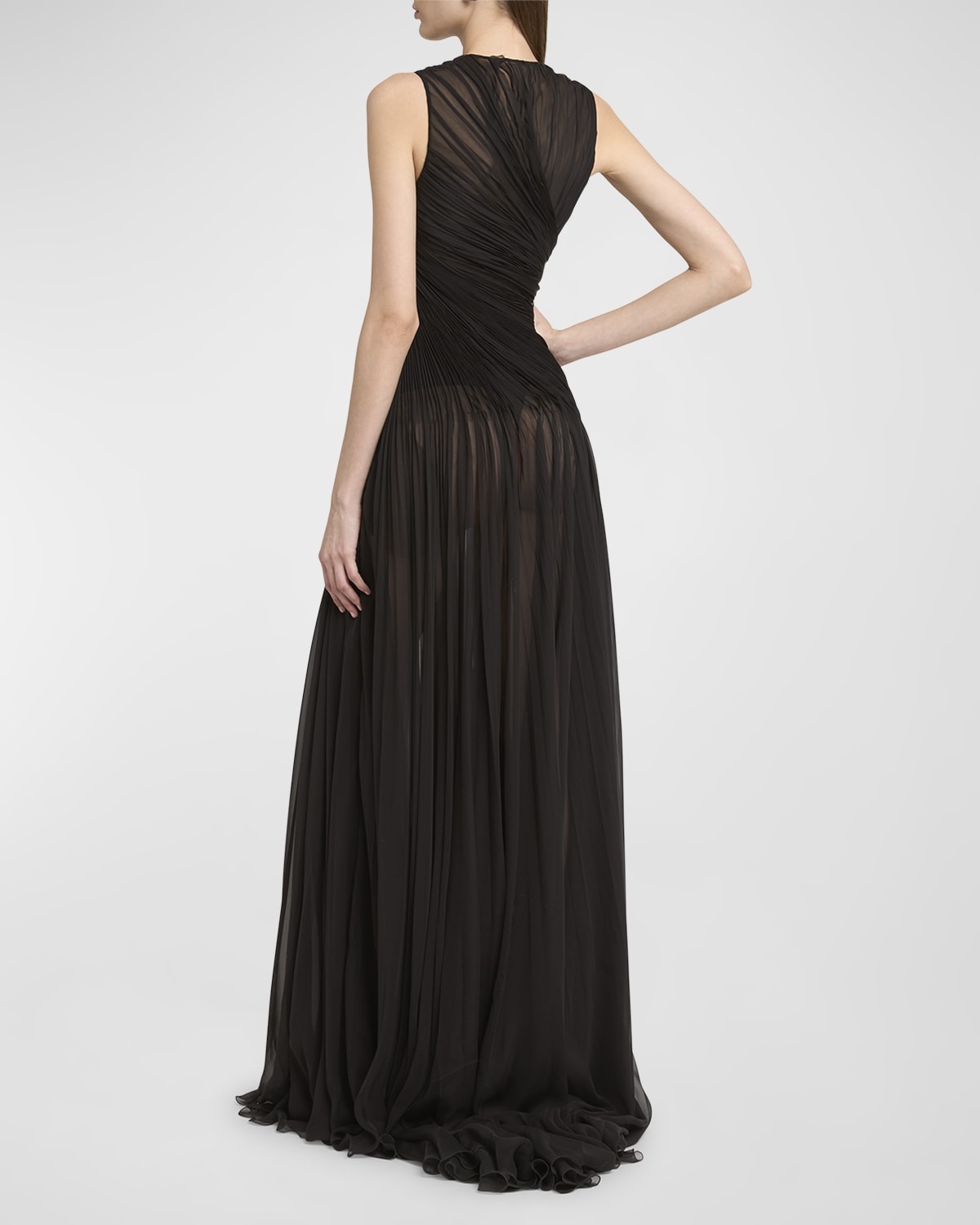 Sleeveless Draped Chiffon Gown - 3