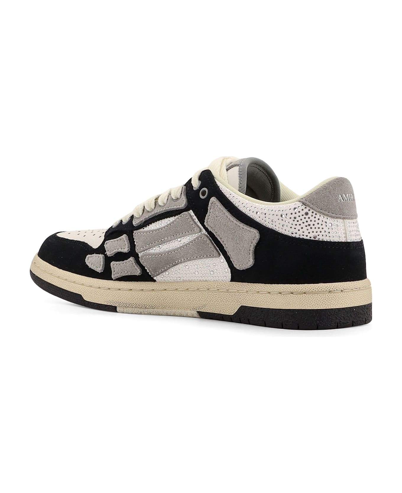 Crystal Skel Top Low Leather And Suede Sneakers With Rhinestones Detail - 3