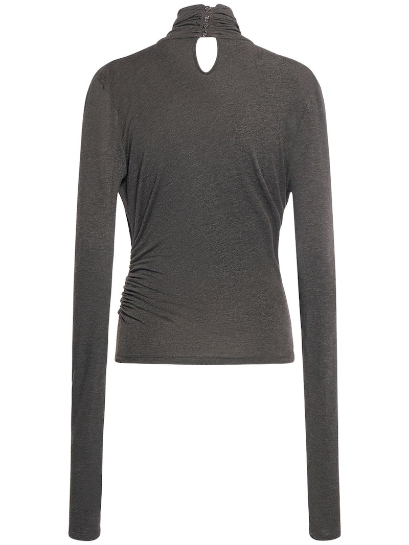 Long sleeve jersey draped t-neck top - 4