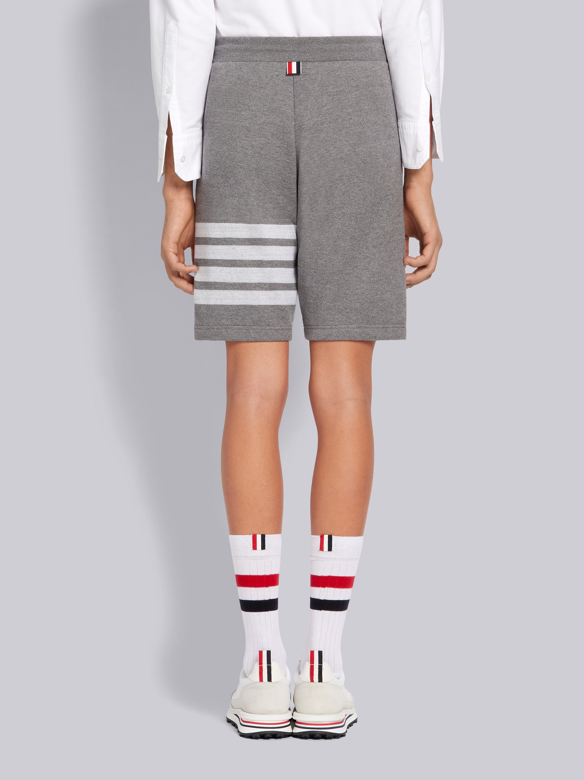 Medium Grey Double Face Cotton Knit 4-Bar Stripe Sweat Shorts - 3
