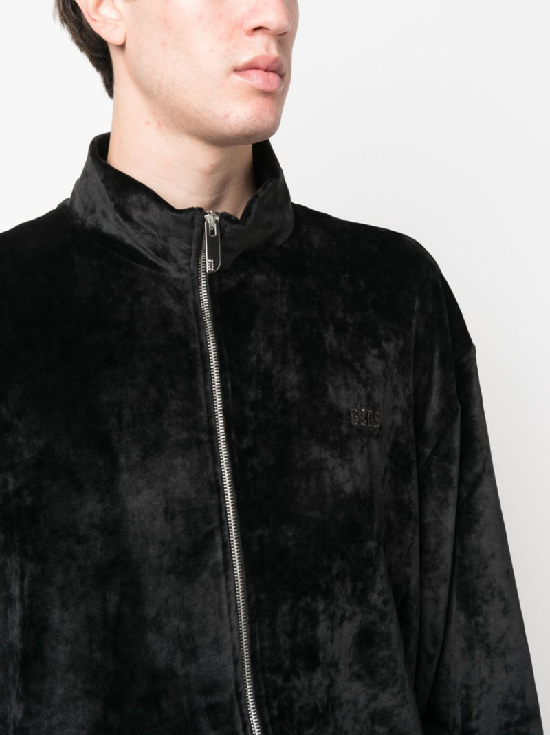 logo-embroidered velvet bomber jacket 5