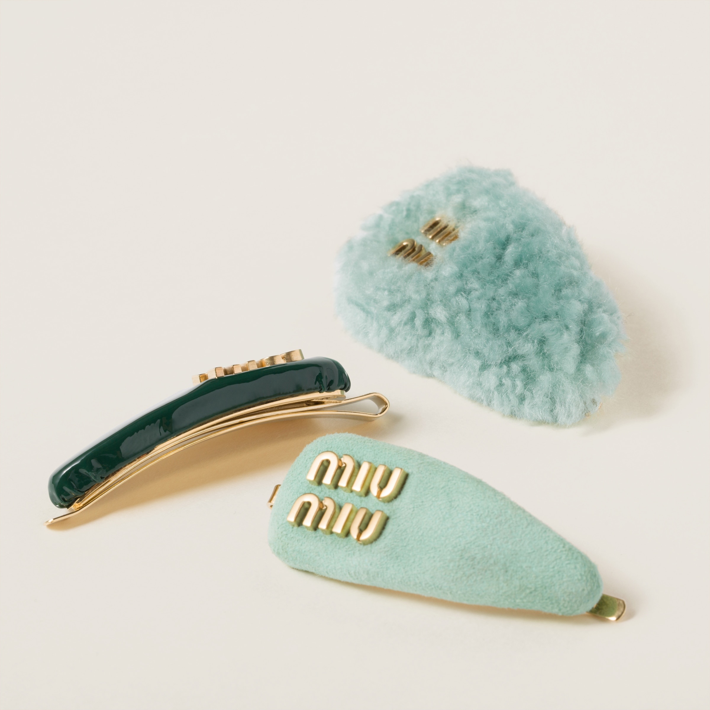 Set of leather, suede, and shearling hair clips - 2
