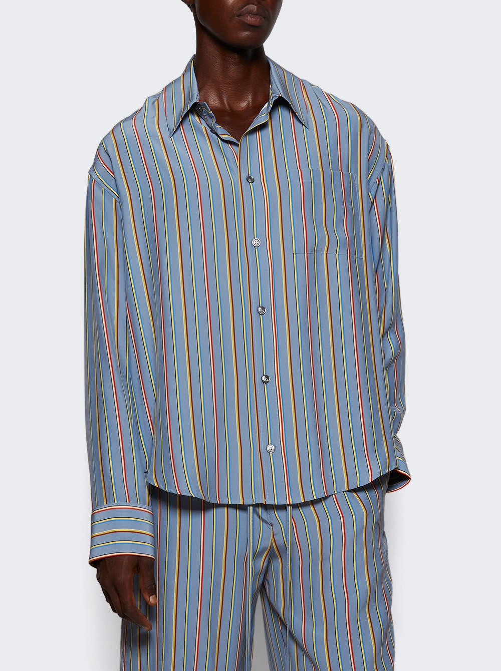 Stripe Jacquard Big Shirt Dusty Blue - 2