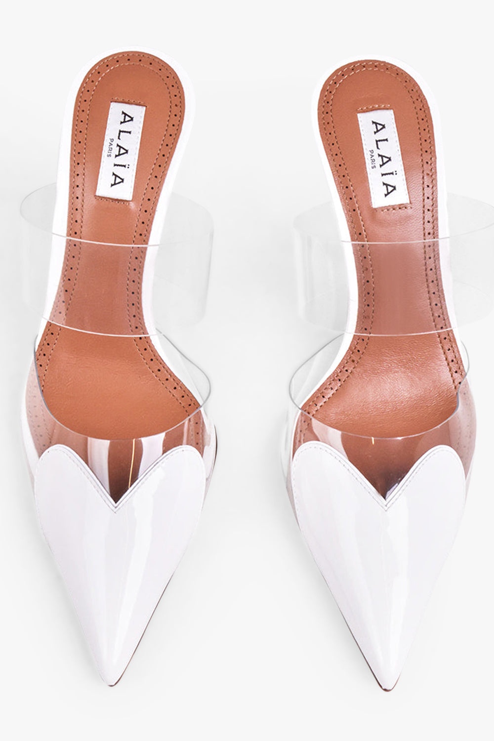 PATENT CALFSKIN 90MM HEART MULES | WHITE - 3