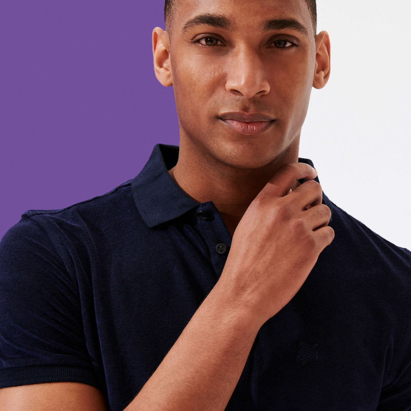 Men Terry Cloth Polo Shirt Solid 7