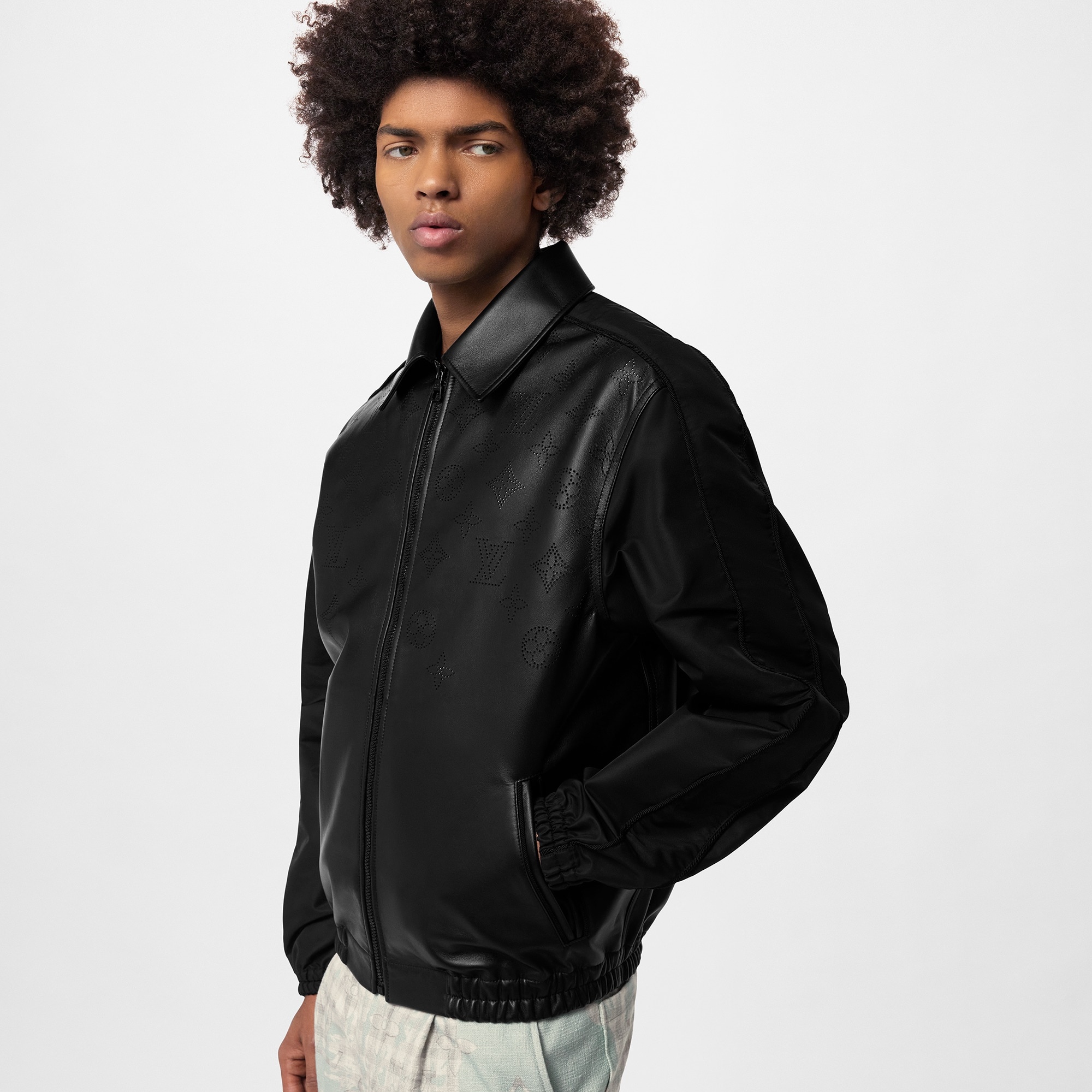 Perforated Mix Leather Blouson - 4