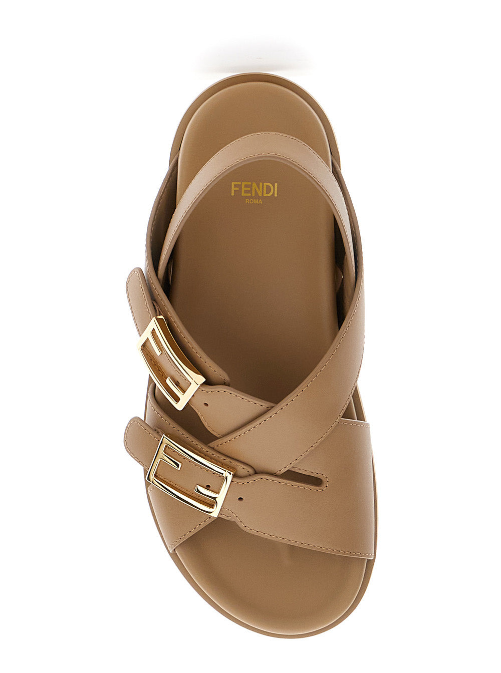 Fendi Women Brown Sandals With Criss-Crossed Straps And Ff Buckles In Leather Woman - 4