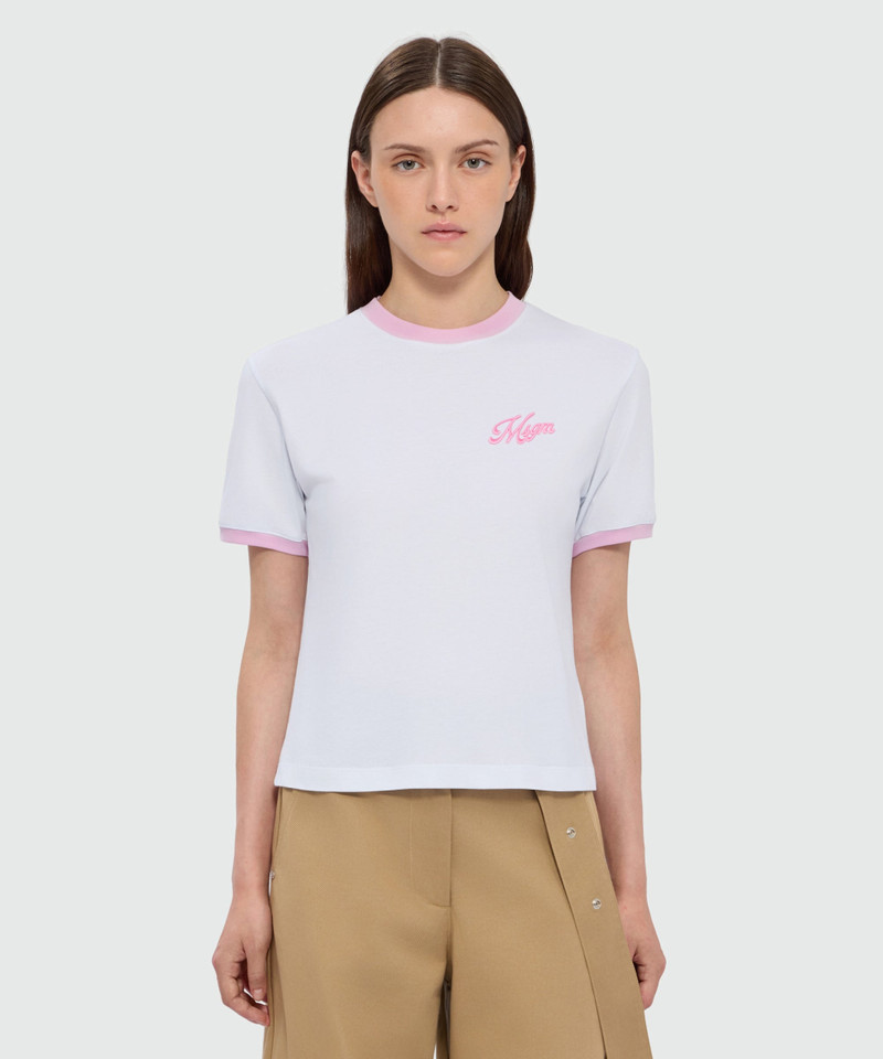 MSGM White short-sleeve cotton jersey T-shirt with MSGM embroidery on the chest outlook