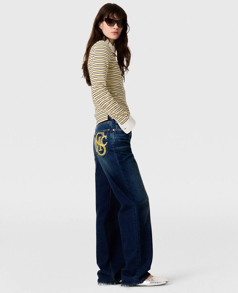 Crest-Embroidered Straight Jeans 3