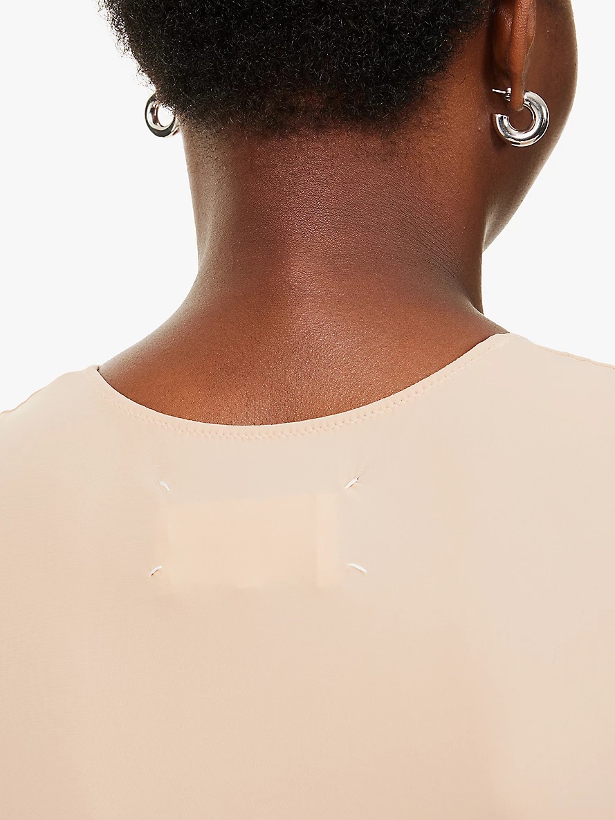 Round-neck short-sleeve stretch-woven bodysuit - 5