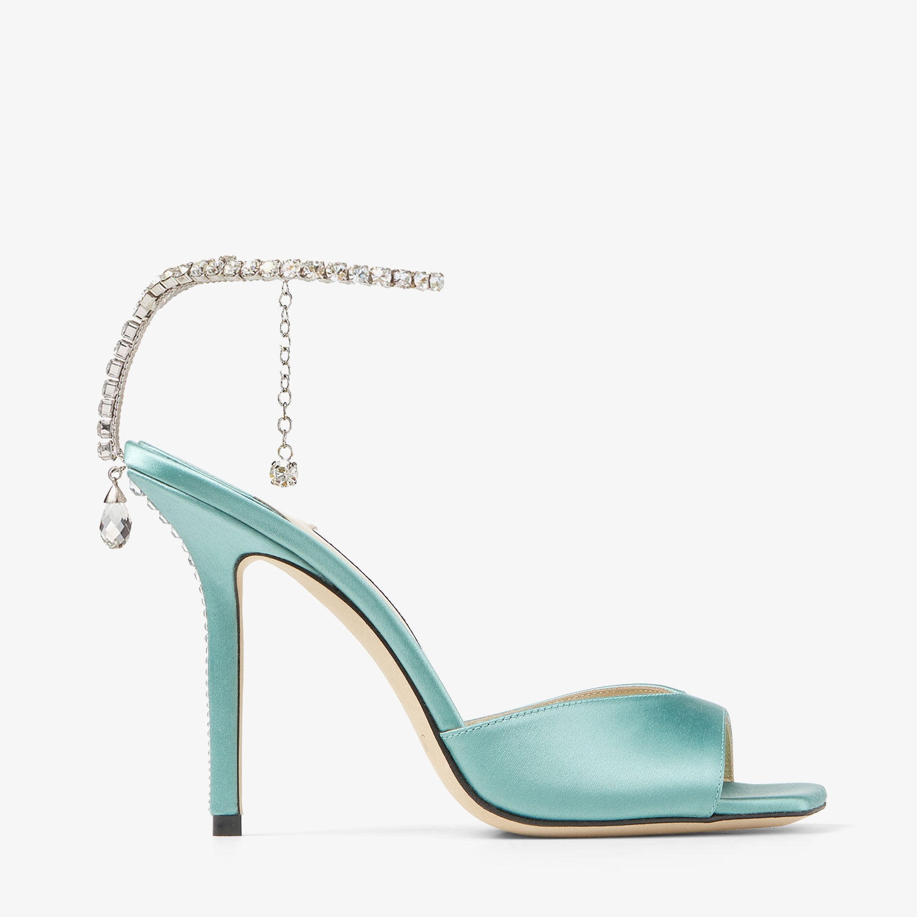 Saeda Sandal 100
Smoke Green Satin Sandals with Crystal Chain - 1