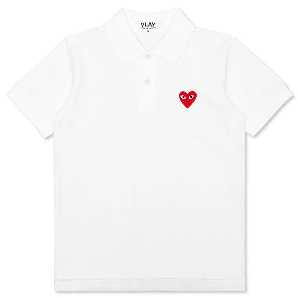 COMME DES GARCONS PLAY WOMEN'S RED HEART POLO SHIRT - WHITE - 1