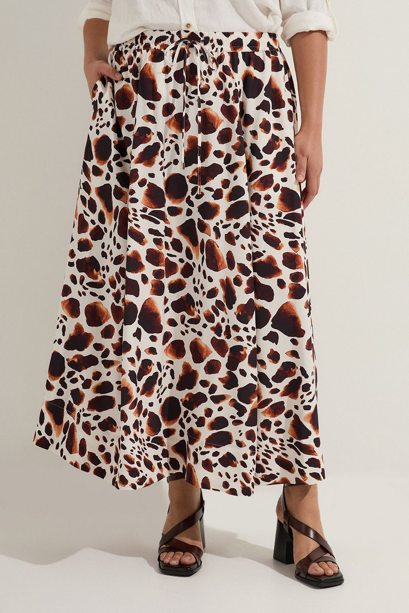 Plus Size Premium Viscose Linen Tie Waist Woven Skirt 2