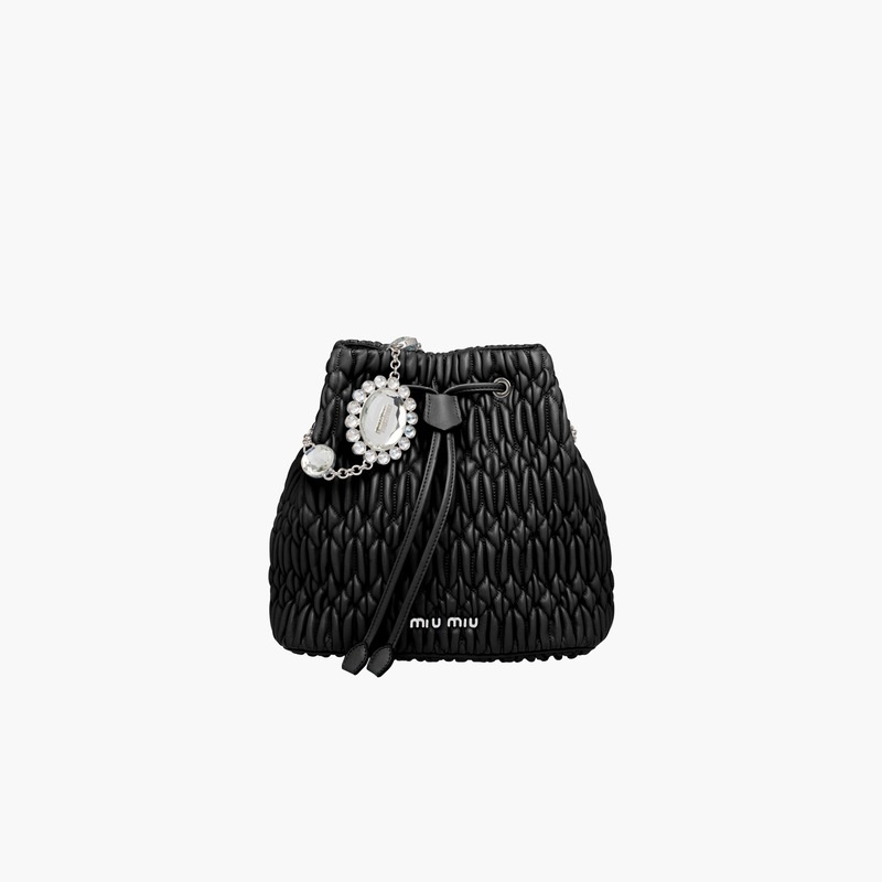 Miu Crystal Cloqué Nappa leather bucket bag - 2