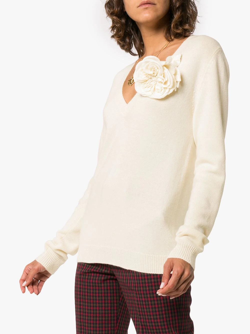 Flower Appliqué Cashmere Sweater  - 3