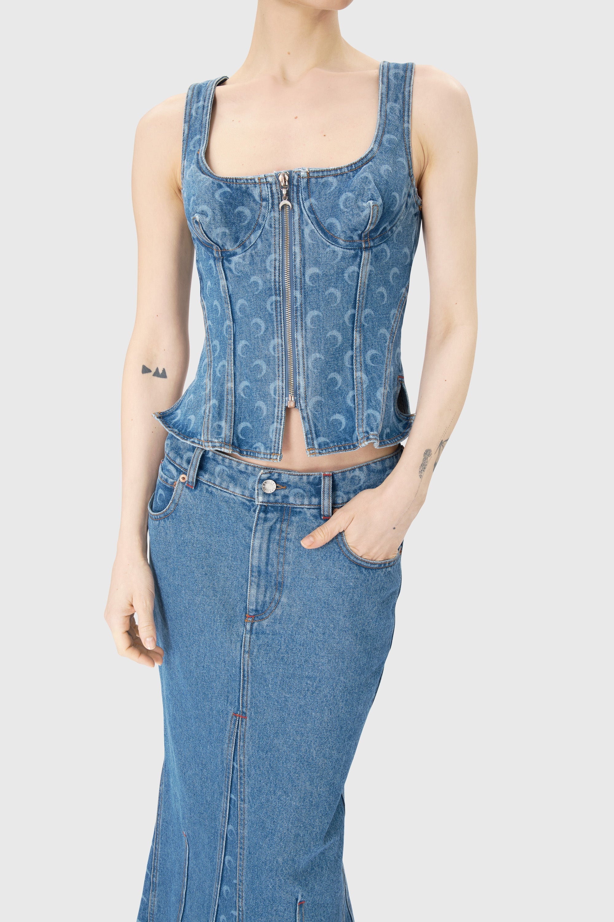 Moon Laser Denim Bustier Top - 3