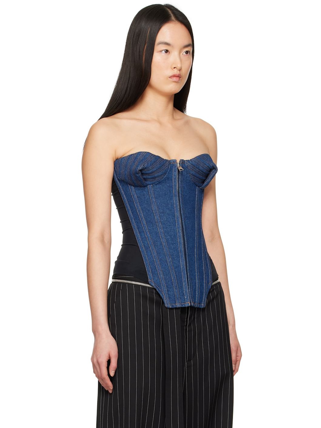 Blue & Black 'The Bi-Material' Denim Corset - 2