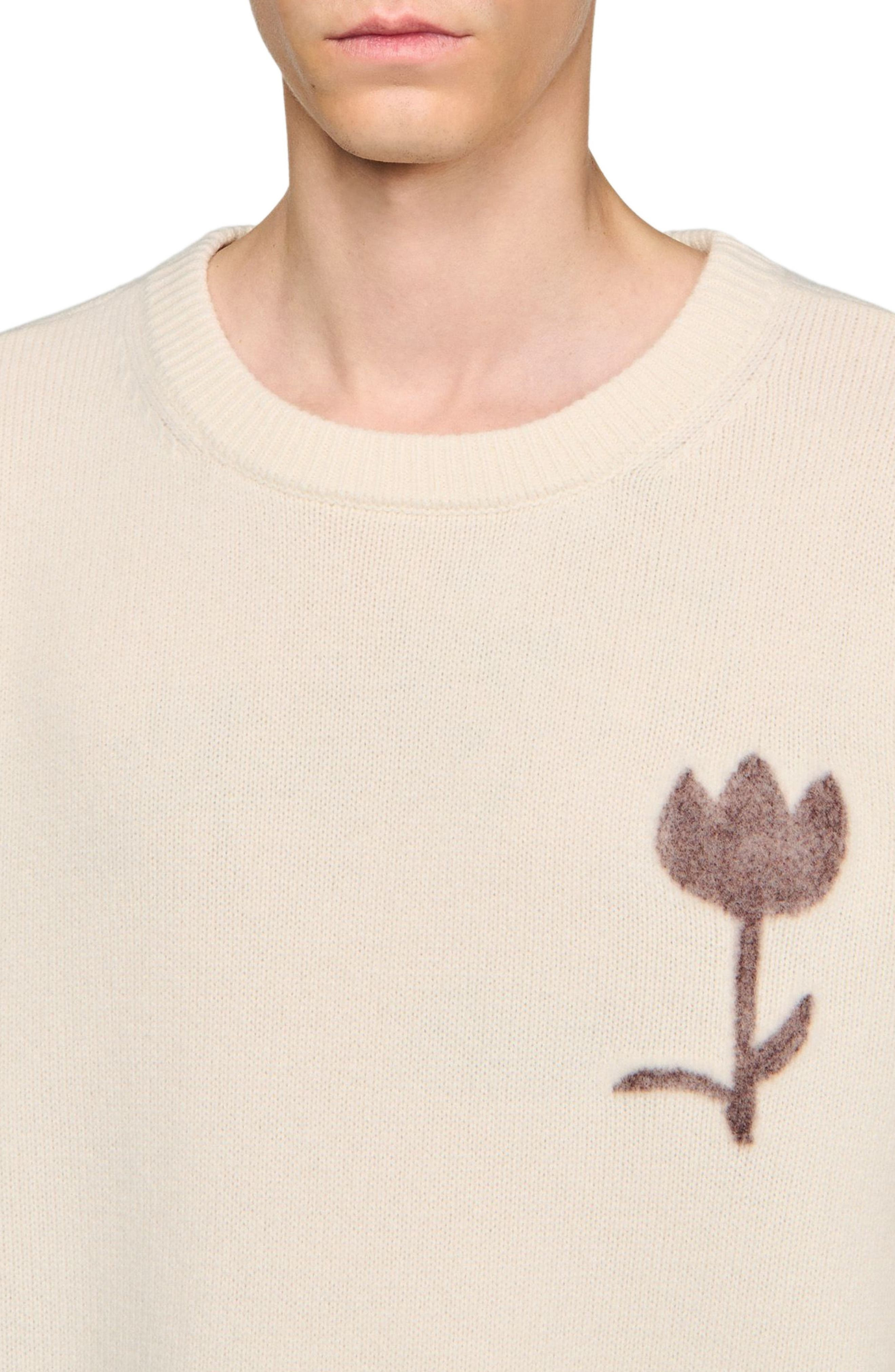 SANDRO Wool sweater with flower detail in Butter Cream at Nordstrom - 4