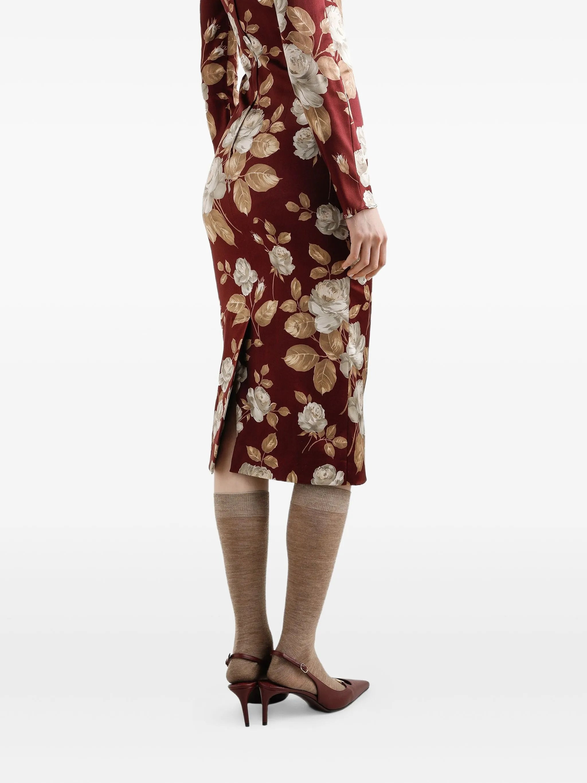 Dolce & Gabbana Rose-print Square-neck Midi Dress - 2