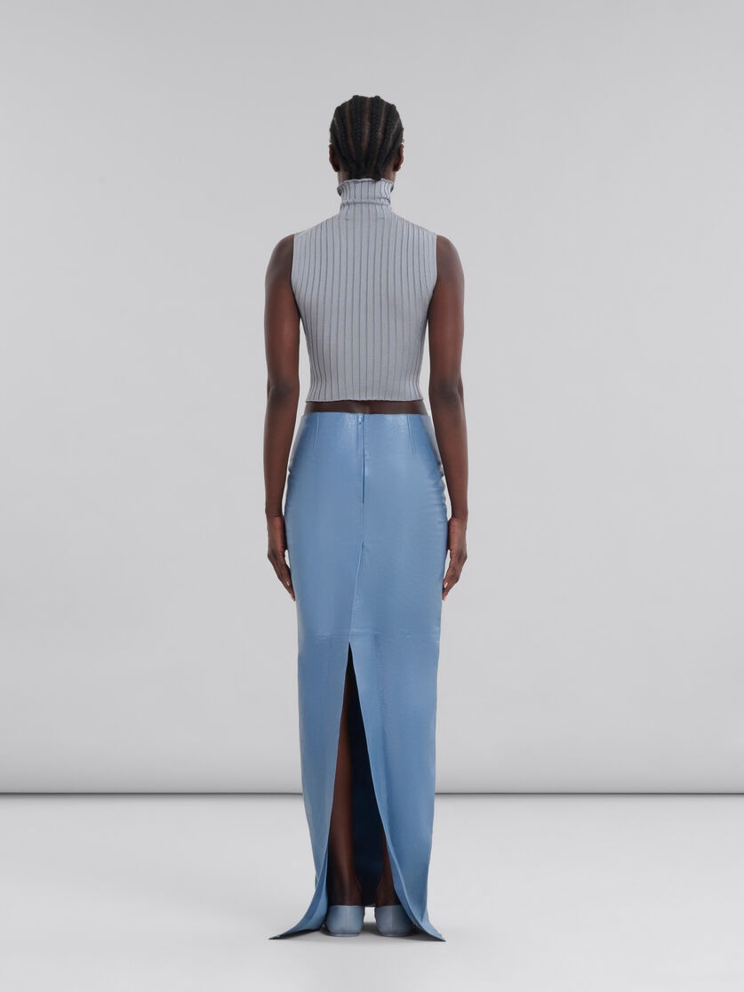 BLUE SHINY LEATHER PENCIL SKIRT - 3