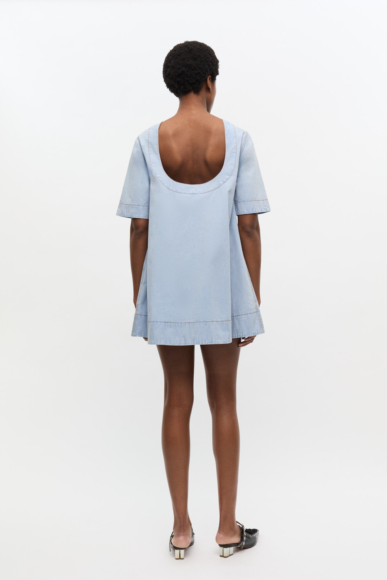 LIGHT BLUE A-LINE MINI DENIM DRESS - 3