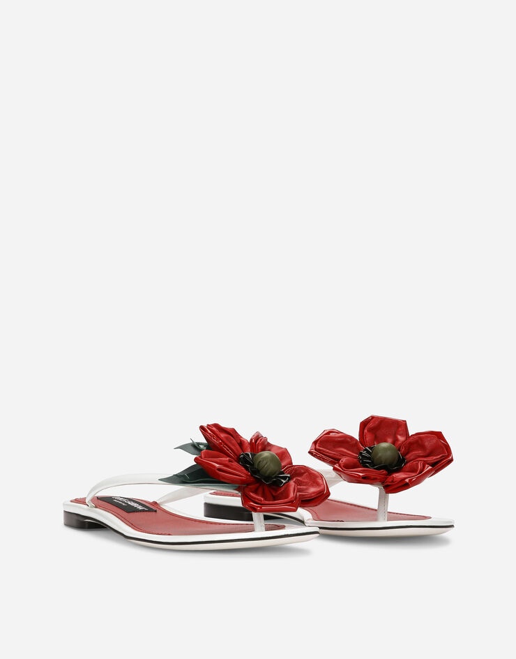 Patent leather thong sandals with floral embellishment - 2