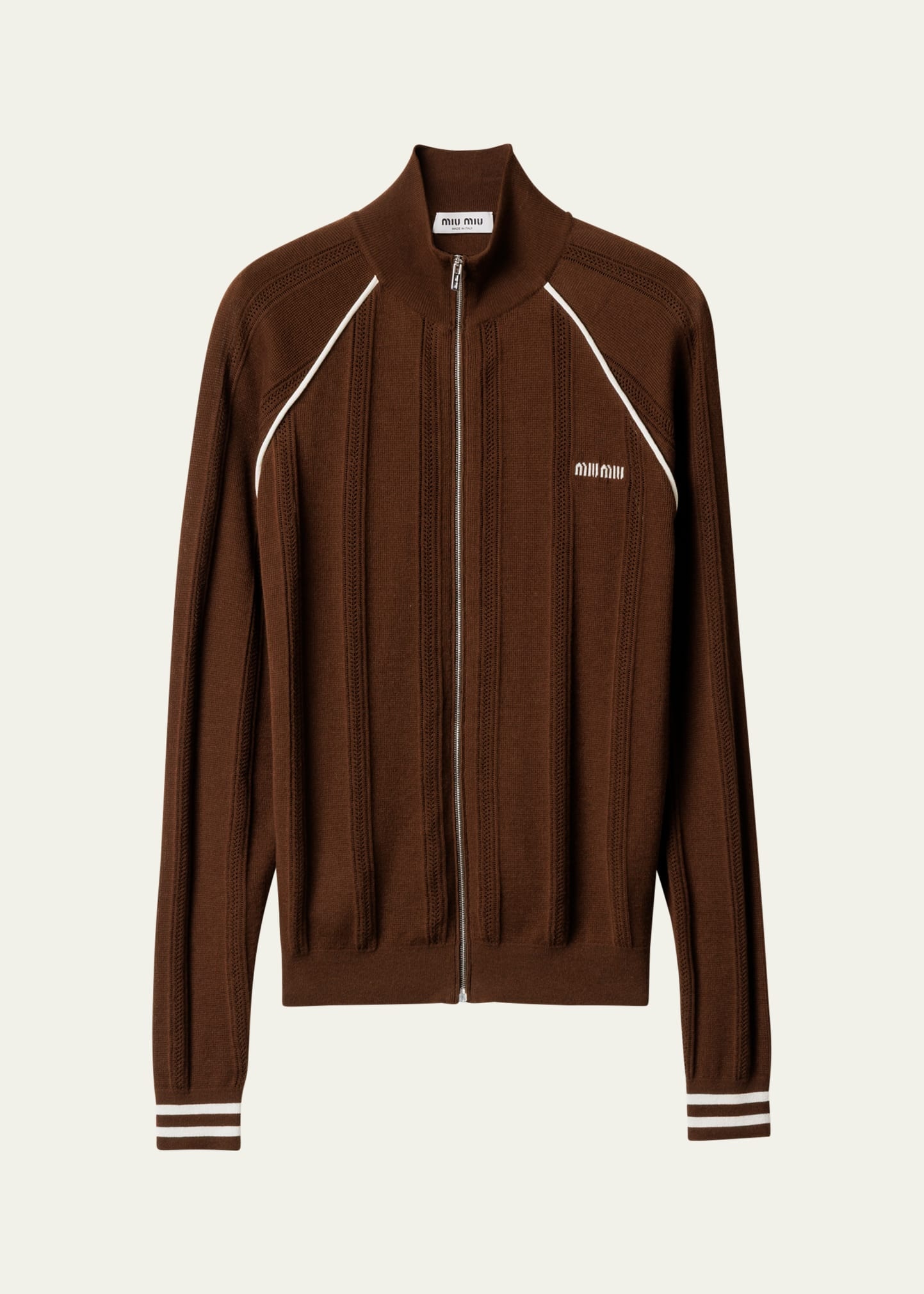 Cotton Piping Zip-Up Cardigan - 1
