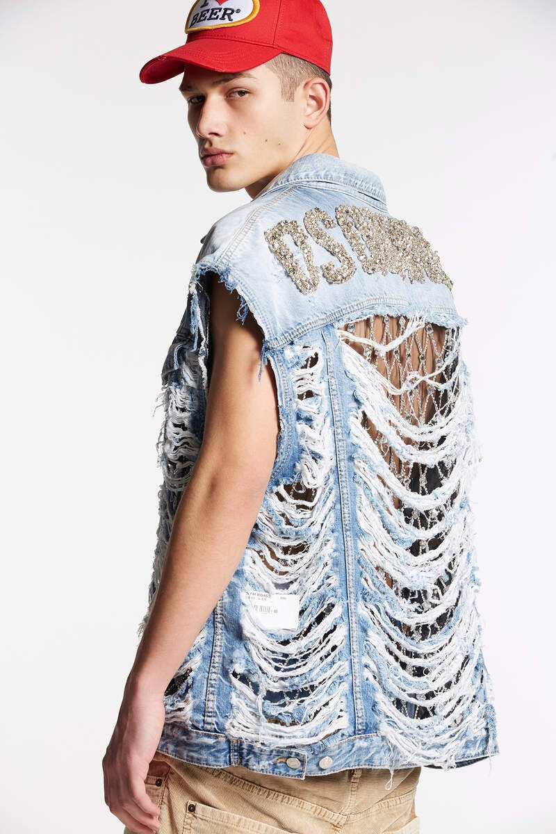 VINTAGE DESTROYED WASH CLASSIC JEAN VEST 3