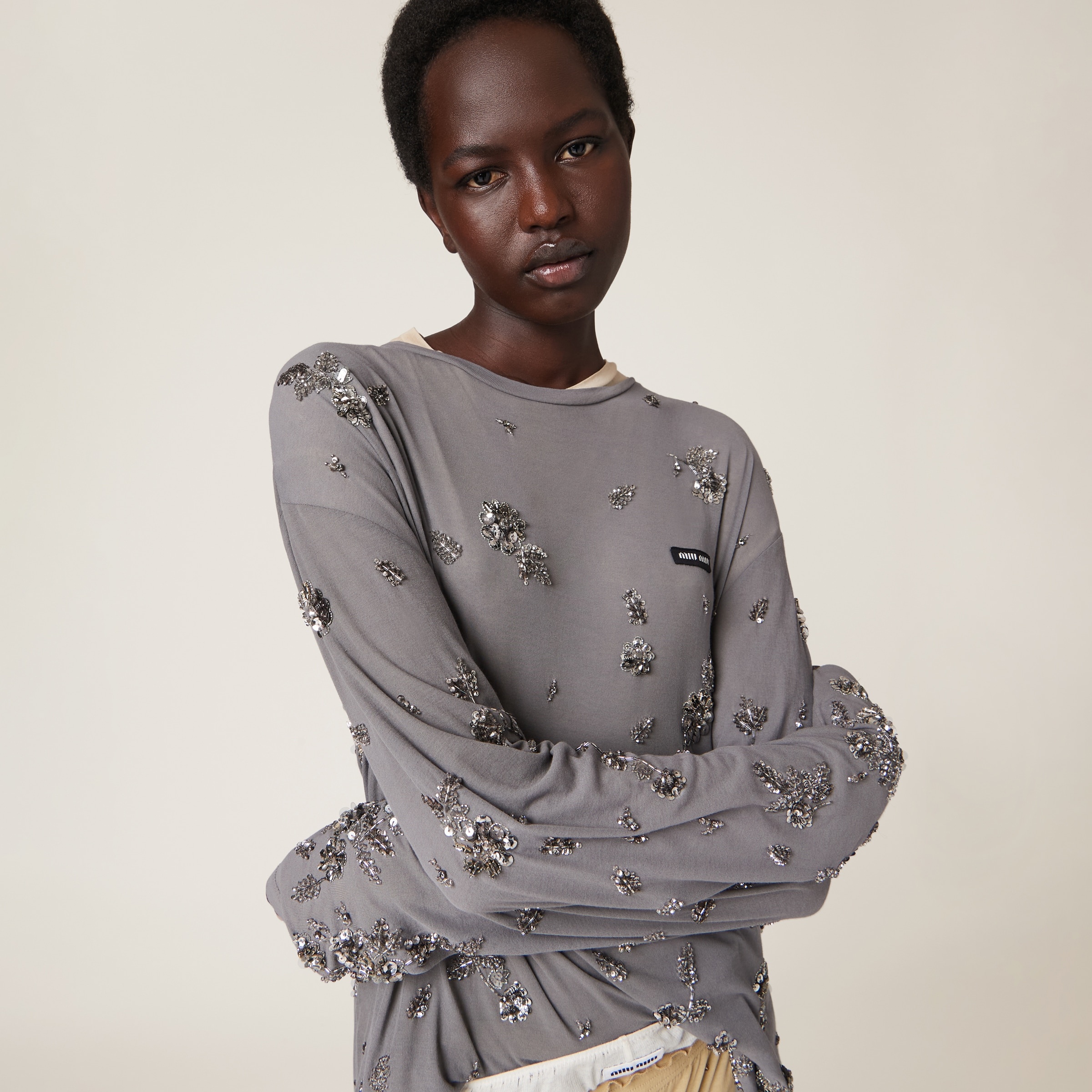 Embroidered garment-dyed ribbed knit jersey dress - 4